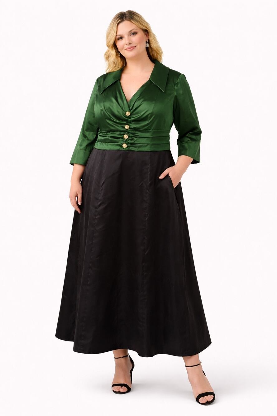 1980s J.R. Nites emerald green & black evening dress size 18W